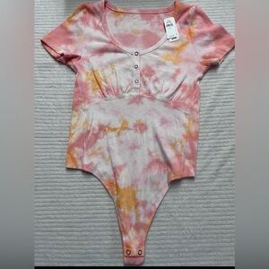 Aerie Size Medium Pink and Orange Tie-Dye Bodysuit NWT
